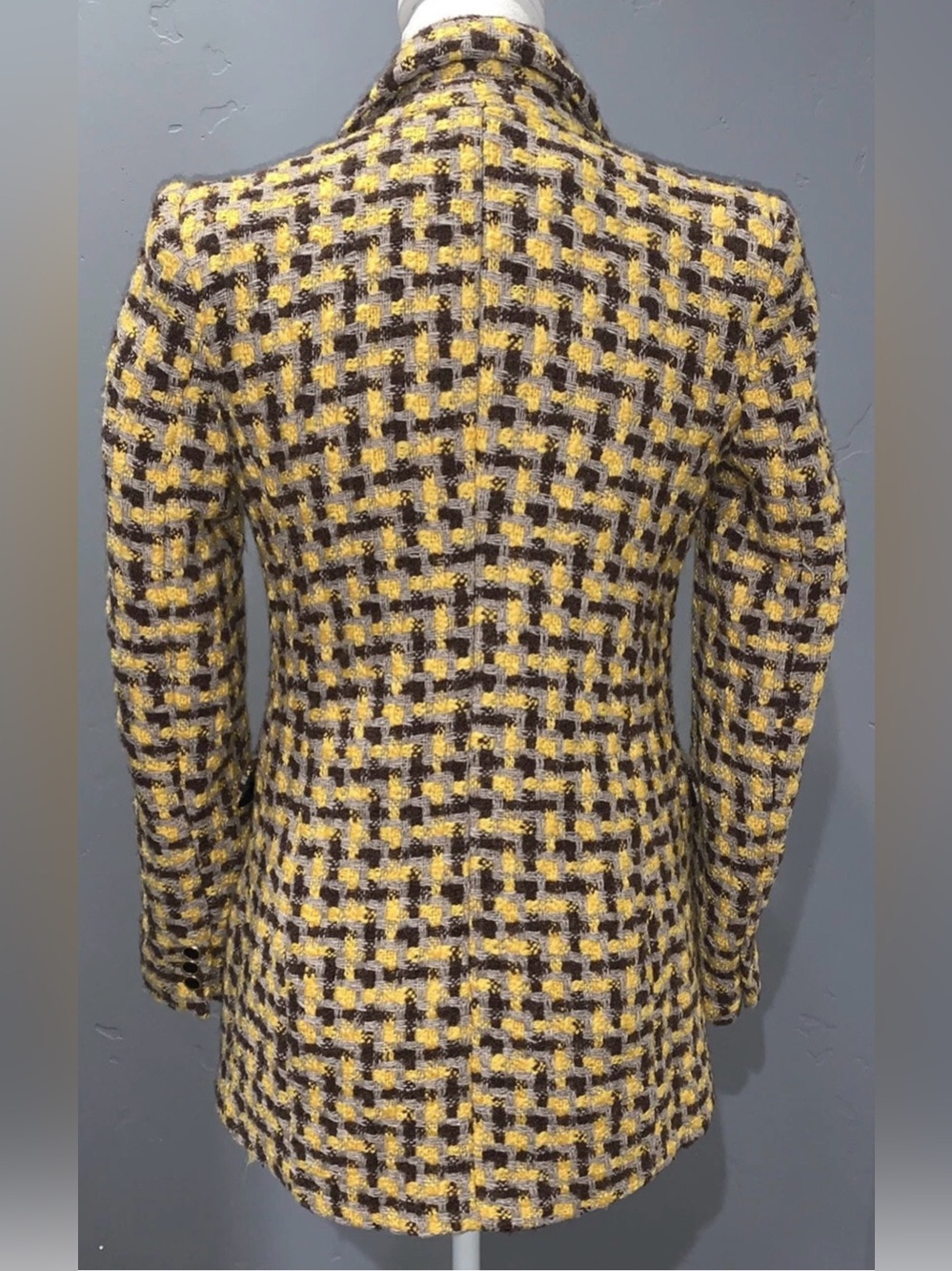 ZARA Textured Tweed Wool Blend Double Breasted Blazer Jacket Small Gold Brown - Picture 7 of 13